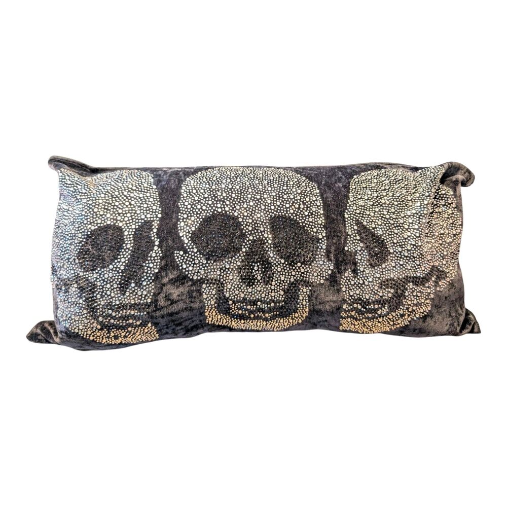 Magaschoni Halloween Rhinestone Trio Skeleton in Black Throw Pillow 12" x 24"